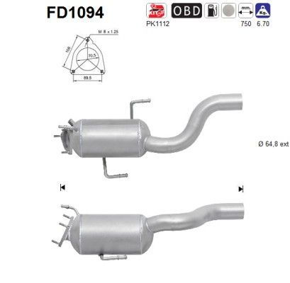 AS FD1094 Soot/Particulate Filter, exhaust system