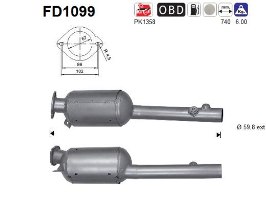 AS FD1099 Soot/Particulate Filter, exhaust system