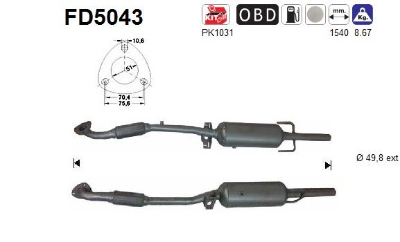 AS FD5043 Soot/Particulate Filter, exhaust system