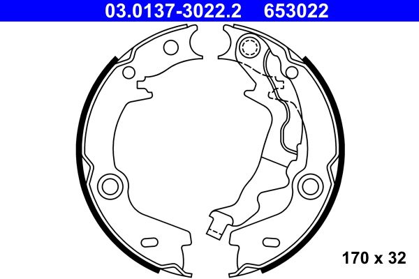 ATE 03.0137-3022.2 Brake Shoe Set, parking brake