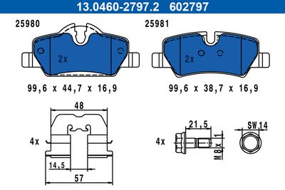 Brake Pad Set, disc brake ATE 13.0460-2797.2