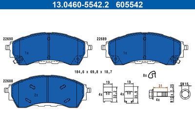 Brake Pad Set, disc brake ATE 13.0460-5542.2