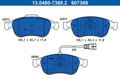 Brake Pad Set, disc brake ATE 13.0460-7369.2