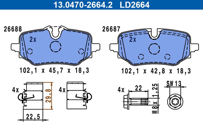 ATE 13.0470-2664.2 Brake Pad Set, disc brake