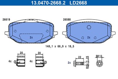 Brake Pad Set, disc brake ATE 13.0470-2668.2