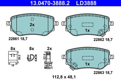 Brake Pad Set, disc brake ATE 13.0470-3888.2