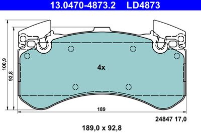 Brake Pad Set, disc brake ATE 13.0470-4873.2