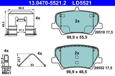 Brake Pad Set, disc brake ATE 13.0470-5521.2