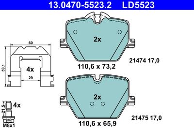 Brake Pad Set, disc brake ATE 13.0470-5523.2