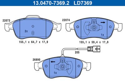 Brake Pad Set, disc brake ATE 13.0470-7369.2