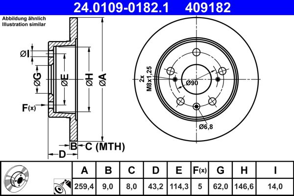 ATE 24.0109-0182.1 Brake Disc