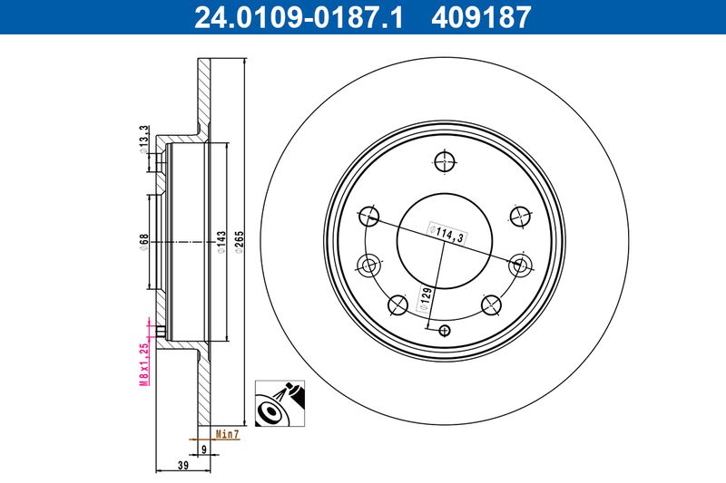 ATE 24.0109-0187.1 Brake Disc