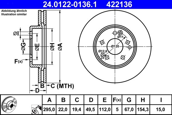 ATE 24.0122-0136.1 Brake Disc