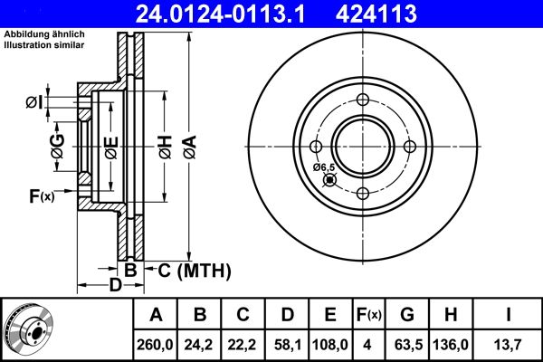 ATE 24.0124-0113.1 Brake Disc