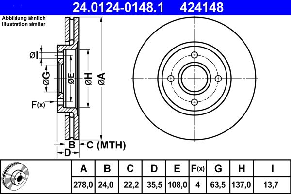 ATE 24.0124-0148.1 Brake Disc