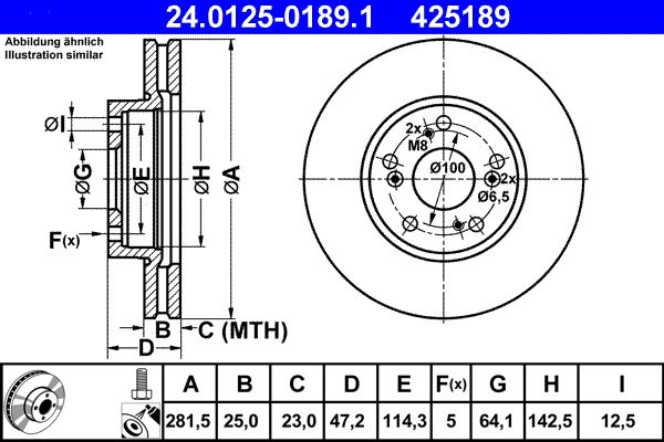 ATE 24.0125-0189.1 Brake Disc