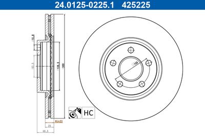 Brake Disc ATE 24.0125-0225.1