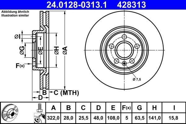 ATE 24.0128-0313.1 Brake Disc