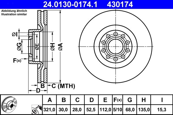 ATE 24.0130-0174.1 Brake Disc