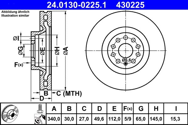 ATE 24.0130-0225.1 Brake Disc