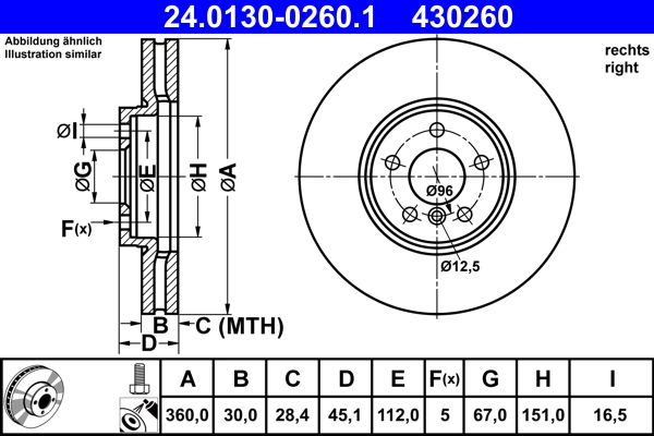 ATE 24.0130-0260.1 Brake Disc