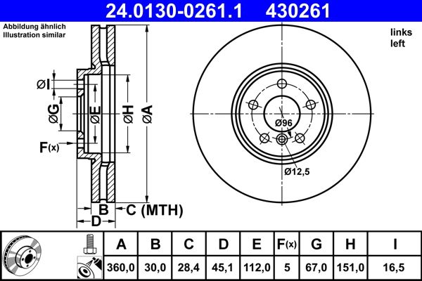 ATE 24.0130-0261.1 Brake Disc