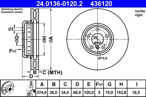 ATE 24.0136-0120.2 Brake Disc