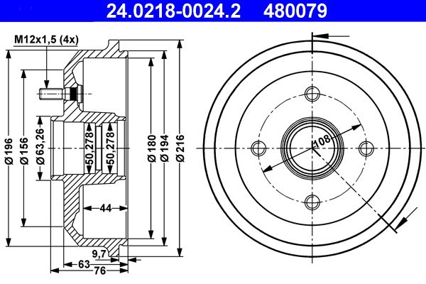 ATE 24.0218-0024.2 Brake Drum