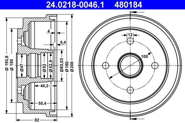 ATE 24.0218-0046.1 Brake Drum