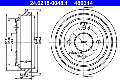 Brake Drum ATE 24.0218-0048.1