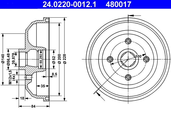 ATE 24.0220-0012.1 Brake Drum