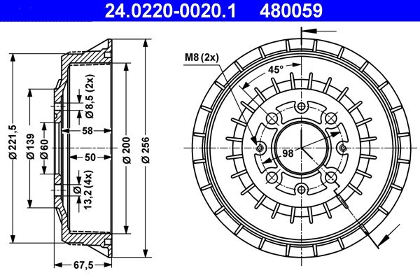 ATE 24.0220-0020.1 Brake Drum