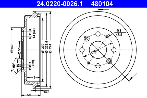 ATE 24.0220-0026.1 Brake Drum
