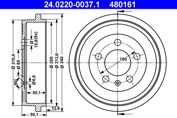 ATE 24.0220-0037.1 Brake Drum