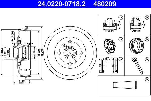 ATE 24.0220-0718.2 Brake Drum