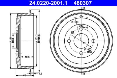 Brake Drum ATE 24.0220-2001.1