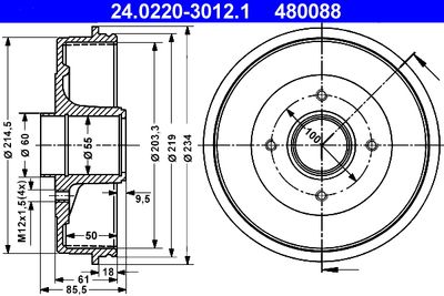 Brake Drum ATE 24.0220-3012.1