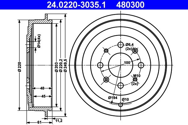 ATE 24.0220-3035.1 Brake Drum