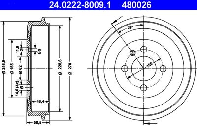 Brake Drum ATE 24.0222-8009.1