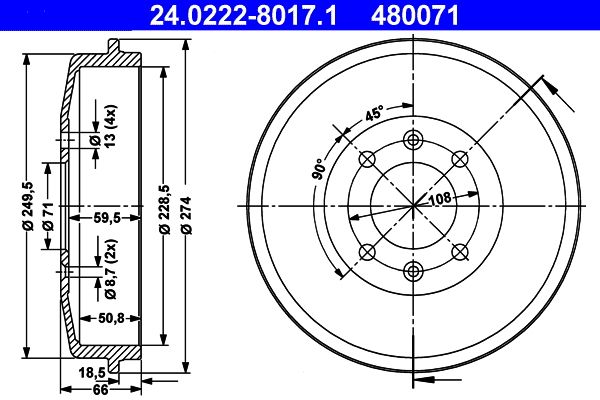 ATE 24.0222-8017.1 Brake Drum