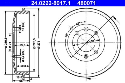 Brake Drum ATE 24.0222-8017.1