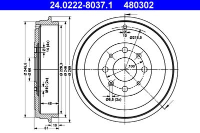 Brake Drum ATE 24.0222-8037.1