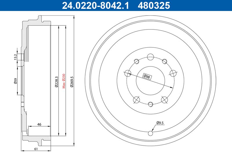 ATE 24.0222-8042.1 Brake Drum