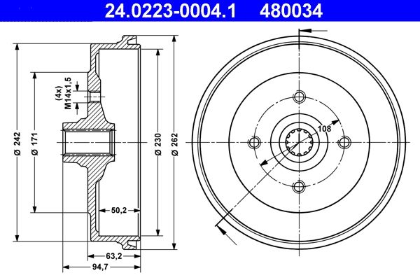 ATE 24.0223-0004.1 Brake Drum