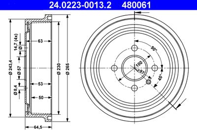 Brake Drum ATE 24.0223-0013.2