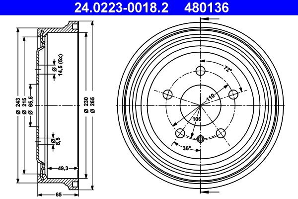 ATE 24.0223-0018.2 Brake Drum