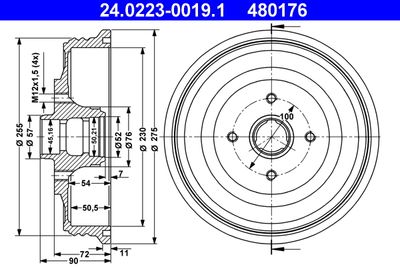 Brake Drum ATE 24.0223-0019.1