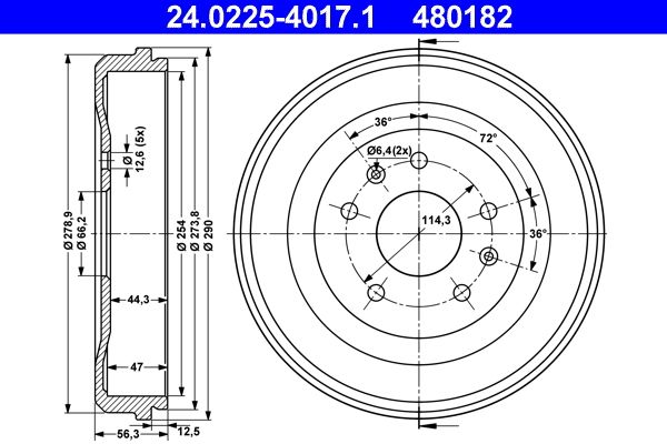 ATE 24.0225-4017.1 Brake Drum