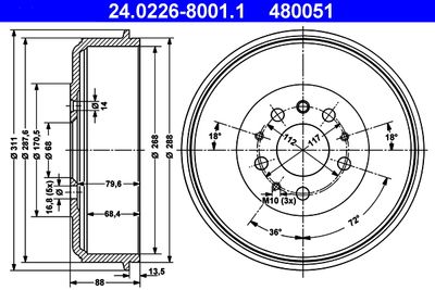 Brake Drum ATE 24.0226-8001.1