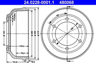 Brake Drum ATE 24.0228-0001.1